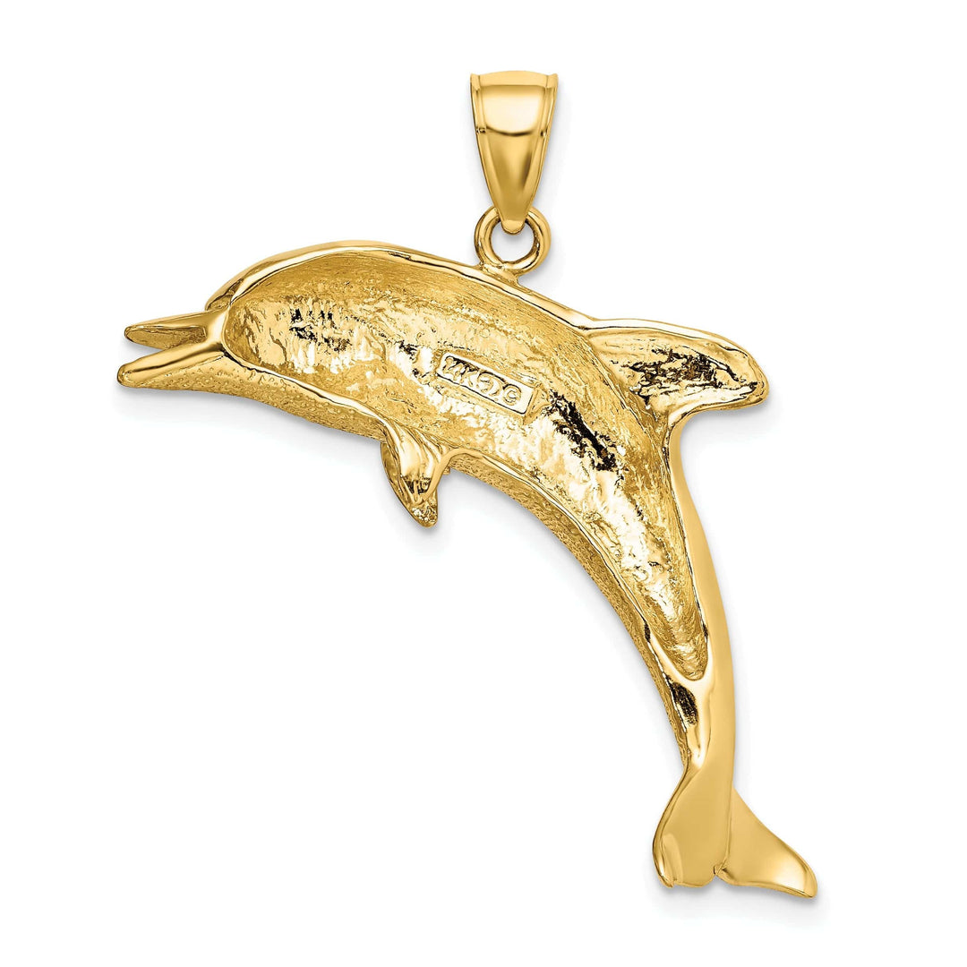 Lovely Rita's Pendants & Charms 14k Yellow Gold Solid Casted Open Back Polished and Textured Finish Jumping Dolphin Charm Pendant