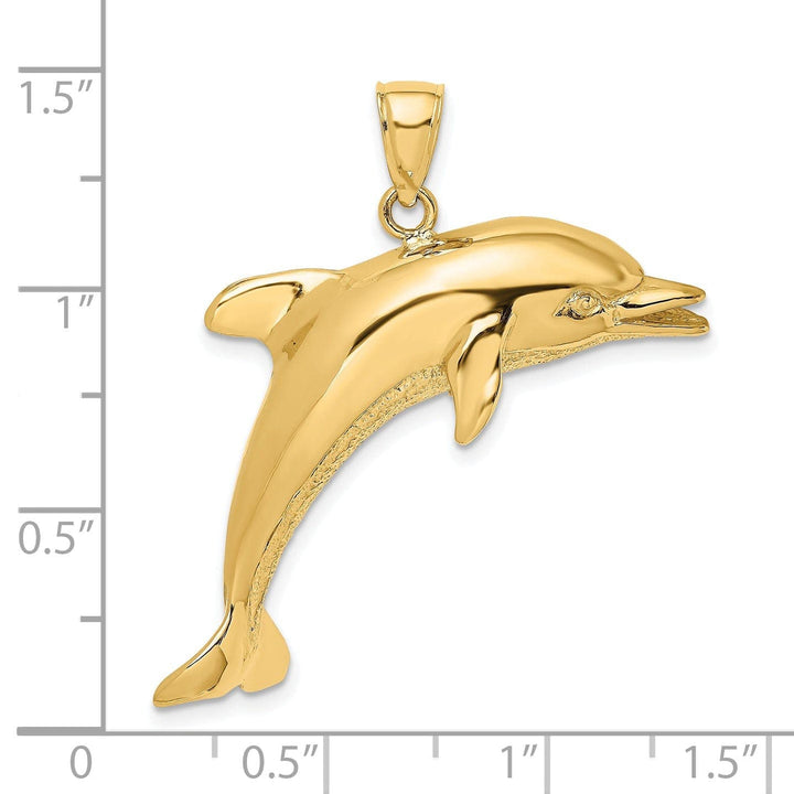 Lovely Rita's Pendants & Charms 14k Yellow Gold Solid Casted Open Back Polished and Textured Finish Jumping Dolphin Charm Pendant