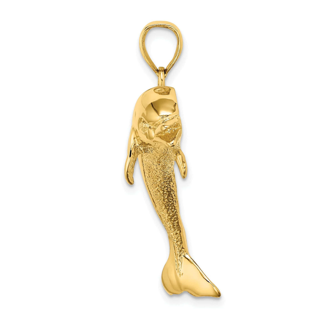 Lovely Rita's Pendants & Charms 14k Yellow Gold Solid Casted Open Back Polished and Textured Finish Jumping Dolphin Charm Pendant