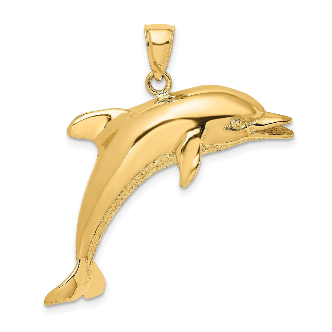 Lovely Rita's Pendants & Charms 14k Yellow Gold Solid Casted Open Back Polished and Textured Finish Jumping Dolphin Charm Pendant