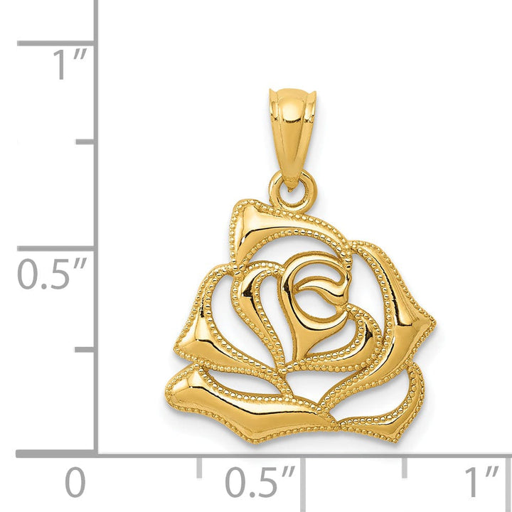 Lovely Rita's Pendants & Charms 14k Yellow Gold Solid Casted Open Back Polished Finish Open Rose Charm Pendant