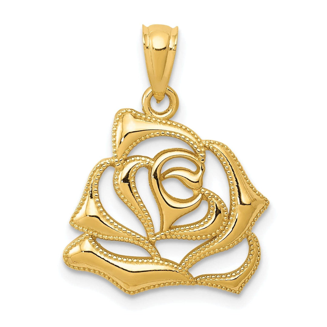 Lovely Rita's Pendants & Charms 14k Yellow Gold Solid Casted Open Back Polished Finish Open Rose Charm Pendant