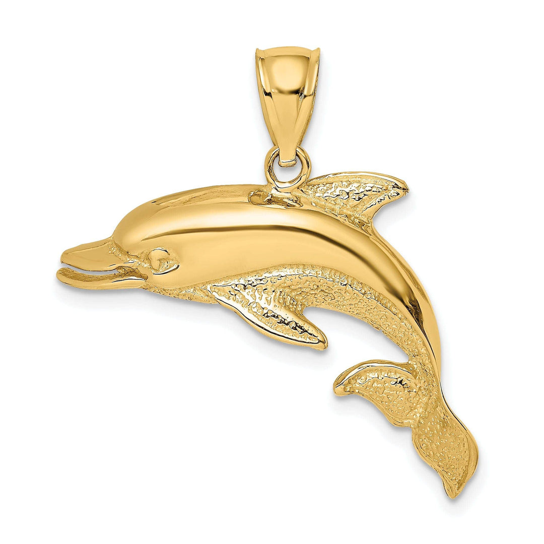 Lovely Rita's Pendants & Charms 14k Yellow Gold Solid Casted Polished and Textrued Finish Open Mouth Dolphin Charm Pendant