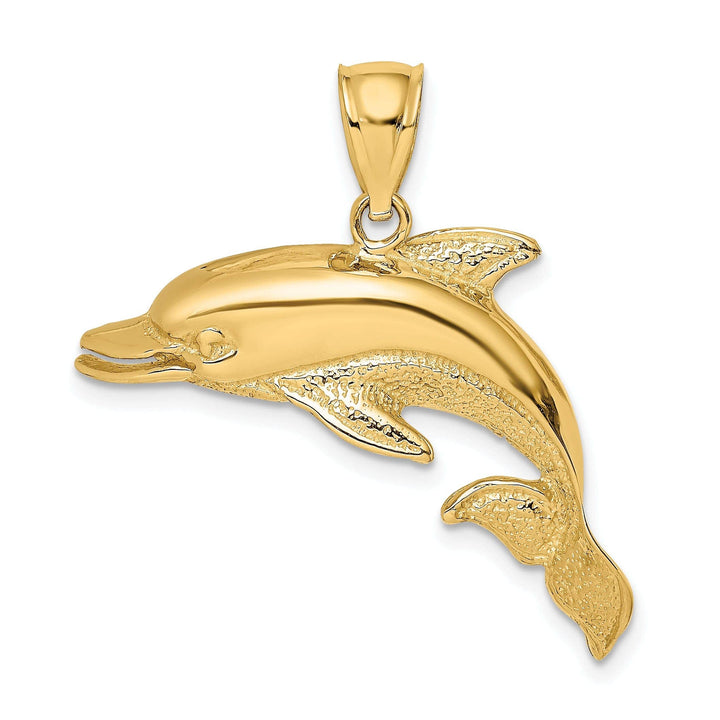 Lovely Rita's Pendants & Charms 14k Yellow Gold Solid Casted Polished and Textrued Finish Open Mouth Dolphin Charm Pendant