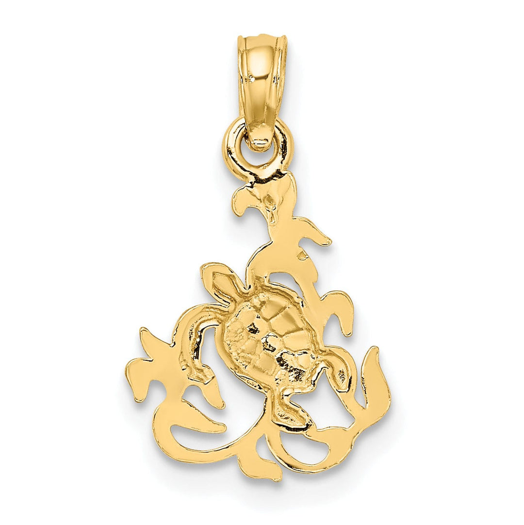 Lovely Rita's Pendants & Charms 14k Yellow Gold Solid Casted Polished and Textured Finish Mini Sea Turtle and Kelp Charm Pendant