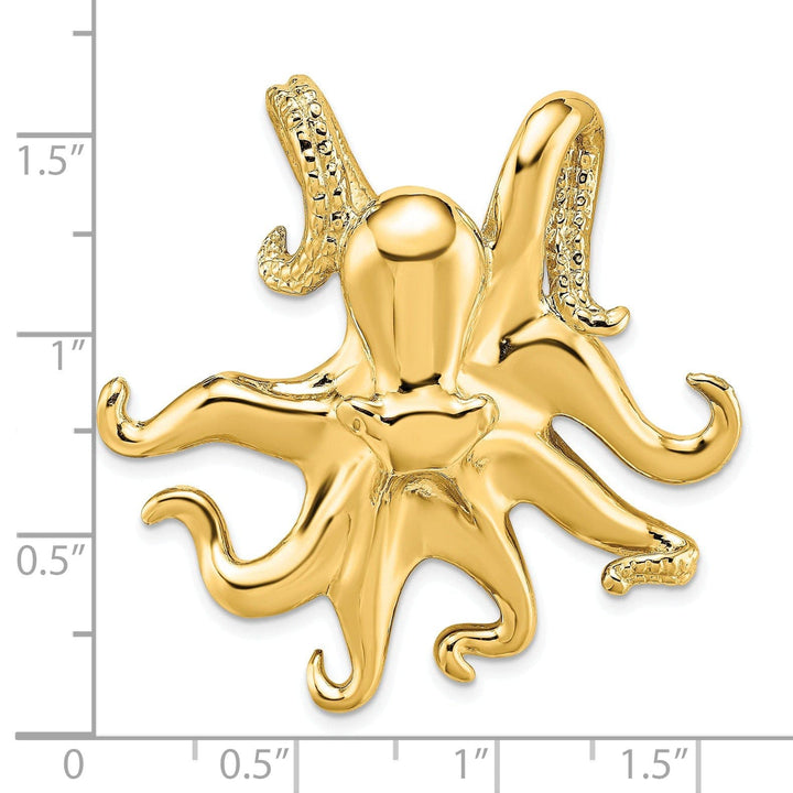 Lovely Rita's Pendants & Charms 14K Yellow Gold Solid Casted Polished and Textured Finish Octopus Slide