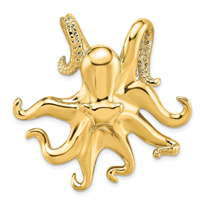 Lovely Rita's Pendants & Charms 14K Yellow Gold Solid Casted Polished and Textured Finish Octopus Slide