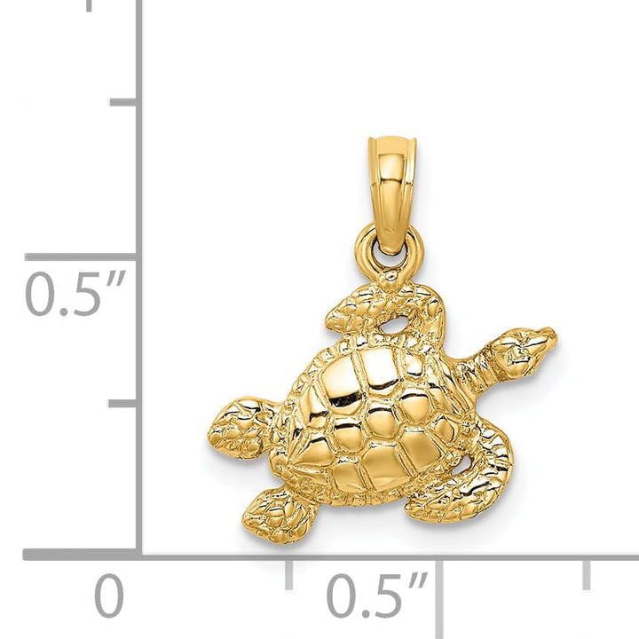 Lovely Rita's Pendants & Charms 14k Yellow Gold Solid Casted Polished and Textured Finish Sea Turtle Charm Pendant