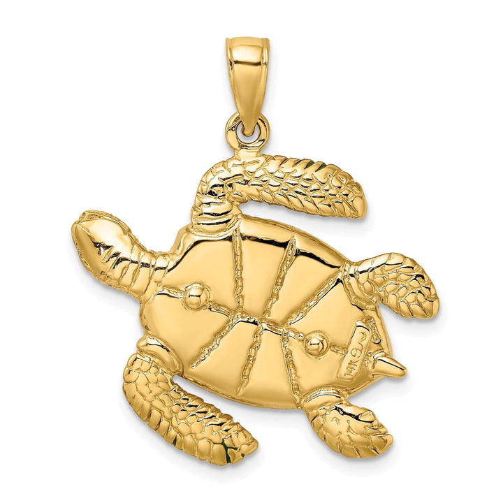 Lovely Rita's Pendants & Charms 14k Yellow Gold Solid Casted Polished Finish 3D Green Enamel Large Sea Turtle Charm Pendant