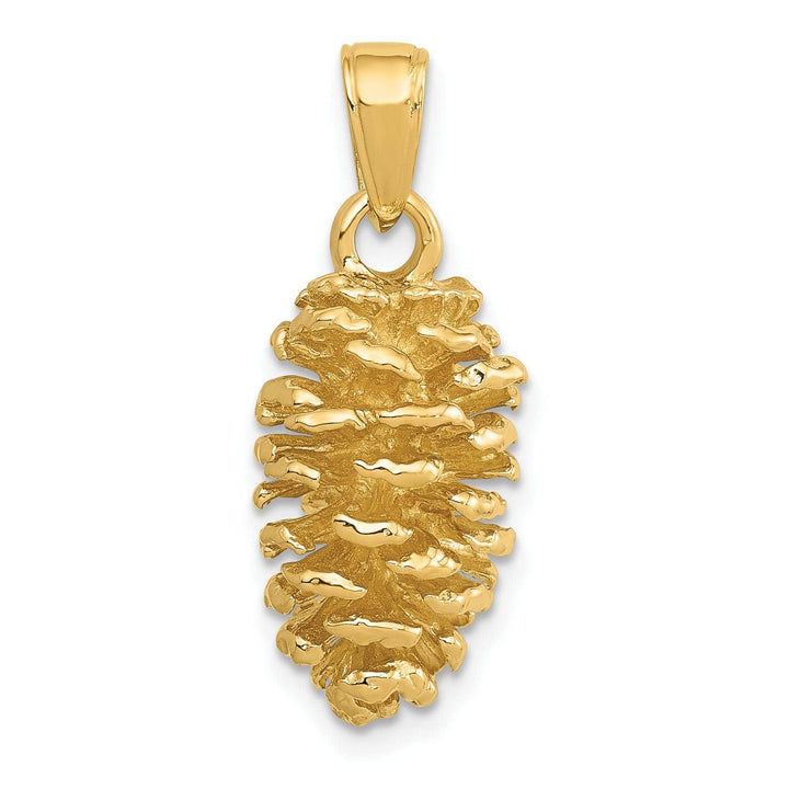 Lovely Rita's Pendants & Charms 14k Yellow Gold Solid Casted Polished Finish 3D Pinecone Charm Pendant
