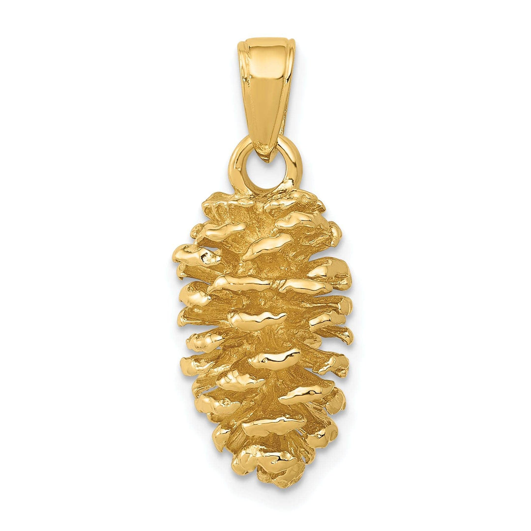 Lovely Rita's Pendants & Charms 14k Yellow Gold Solid Casted Polished Finish 3D Pinecone Charm Pendant