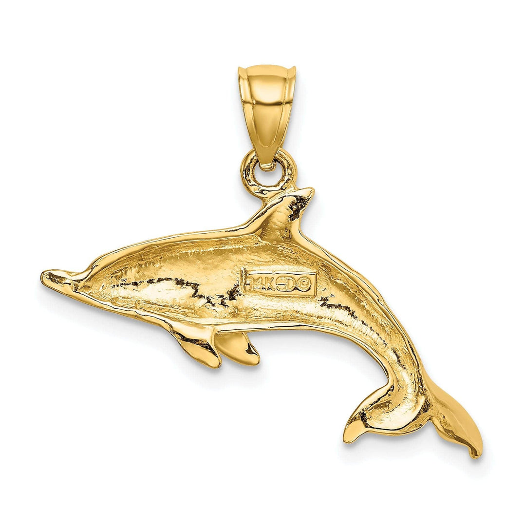 Lovely Rita's Pendants & Charms 14k Yellow Gold Solid Casted Polished Finish Swimming Dolphin Charm Pendant