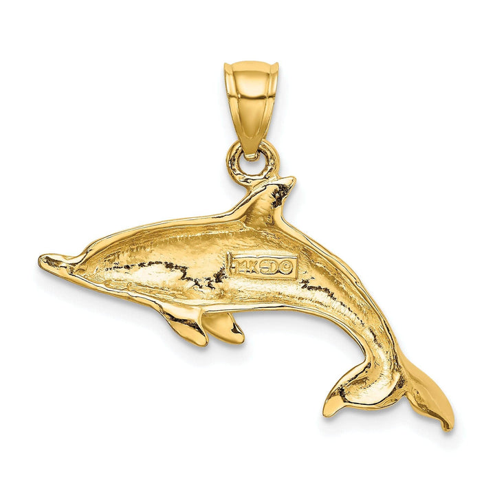 Lovely Rita's Pendants & Charms 14k Yellow Gold Solid Casted Polished Finish Swimming Dolphin Charm Pendant