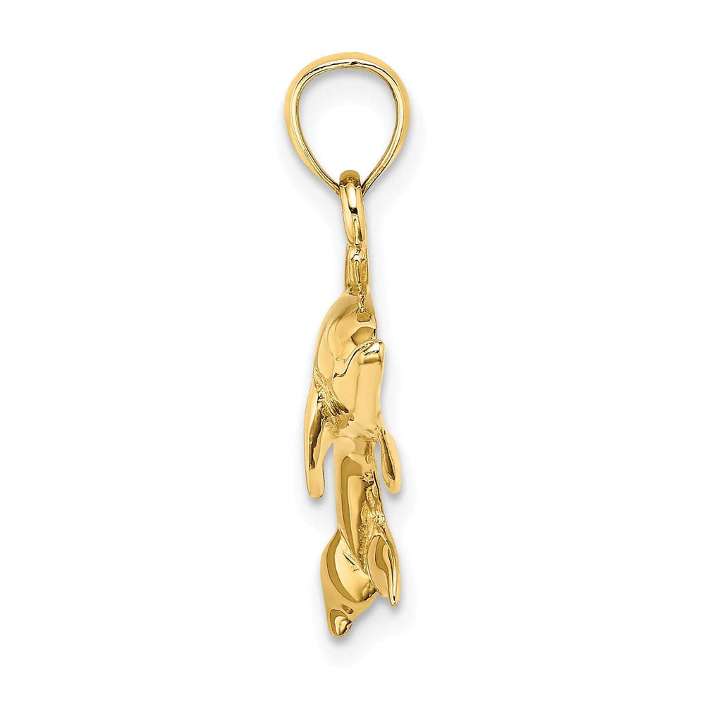 Lovely Rita's Pendants & Charms 14k Yellow Gold Solid Casted Polished Finish Swimming Dolphin Charm Pendant
