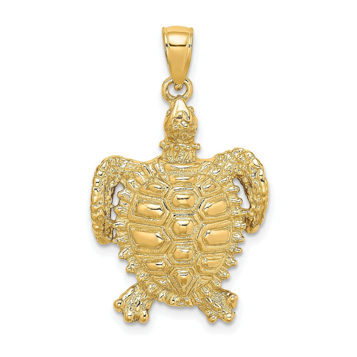 Lovely Rita's Pendants & Charms 14k Yellow Gold Solid Casted Textured and Polished Finish Sea Turtle with Spiny Shell Charm Pendant