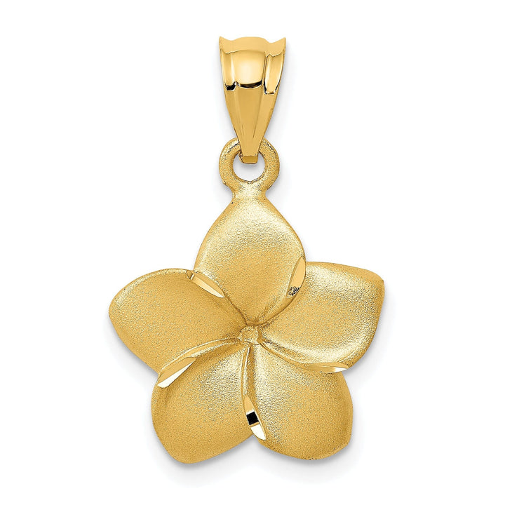 Lovely Rita's Pendants & Charms 14k Yellow Gold Solid Casted Textured Back Polished and Textured Finish Plumeria Floral Charm Pendant