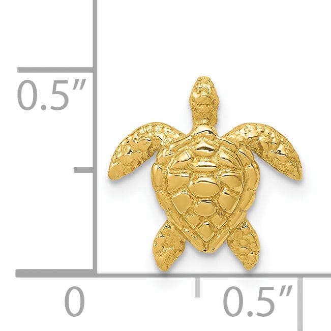 Lovely Rita's Pendants & Charms 14k Yellow Gold Solid Casted Textured Open Back Polished Finish Small Sea Turtle Chain Slide. Will Not Fit Omega.