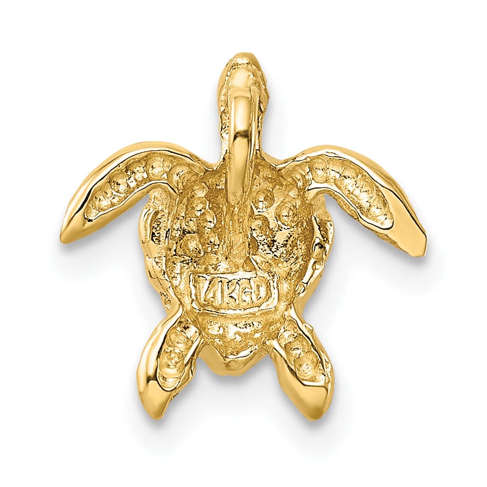 Lovely Rita's Pendants & Charms 14k Yellow Gold Solid Casted Textured Open Back Polished Finish Small Sea Turtle Chain Slide. Will Not Fit Omega.