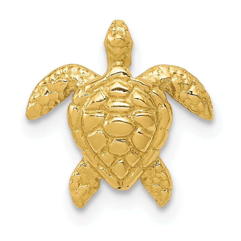 Lovely Rita's Pendants & Charms 14k Yellow Gold Solid Casted Textured Open Back Polished Finish Small Sea Turtle Chain Slide. Will Not Fit Omega.