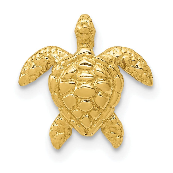 Lovely Rita's Pendants & Charms 14k Yellow Gold Solid Casted Textured Open Back Polished Finish Small Sea Turtle Chain Slide. Will Not Fit Omega.