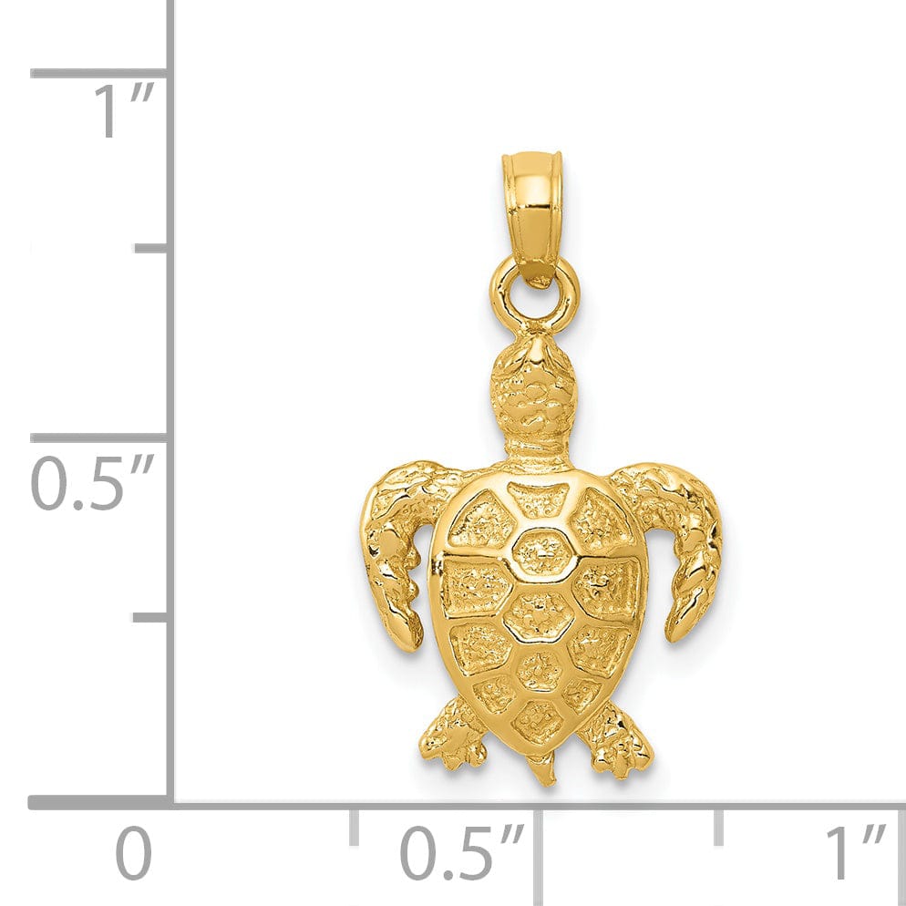 Lovely Rita's Pendants & Charms 14k Yellow Gold Solid Casted Textured Polished Finish Sea Turtle Charm Pendant