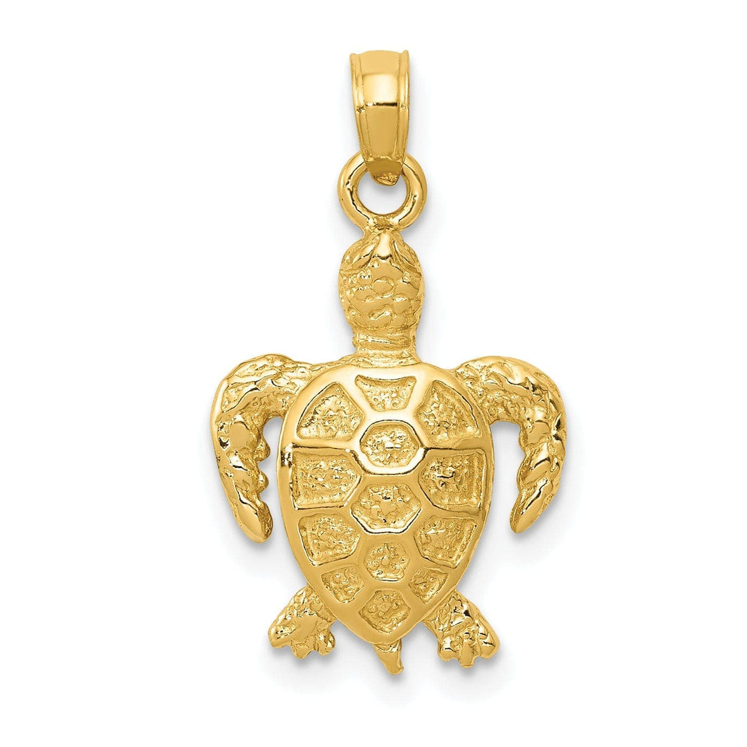 Lovely Rita's Pendants & Charms 14k Yellow Gold Solid Casted Textured Polished Finish Sea Turtle Charm Pendant