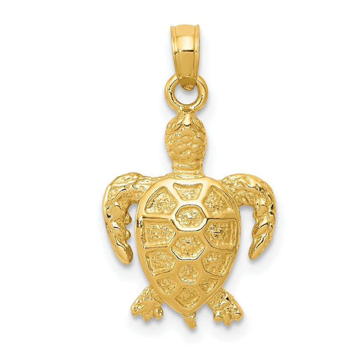 Lovely Rita's Pendants & Charms 14k Yellow Gold Solid Casted Textured Polished Finish Sea Turtle Charm Pendant