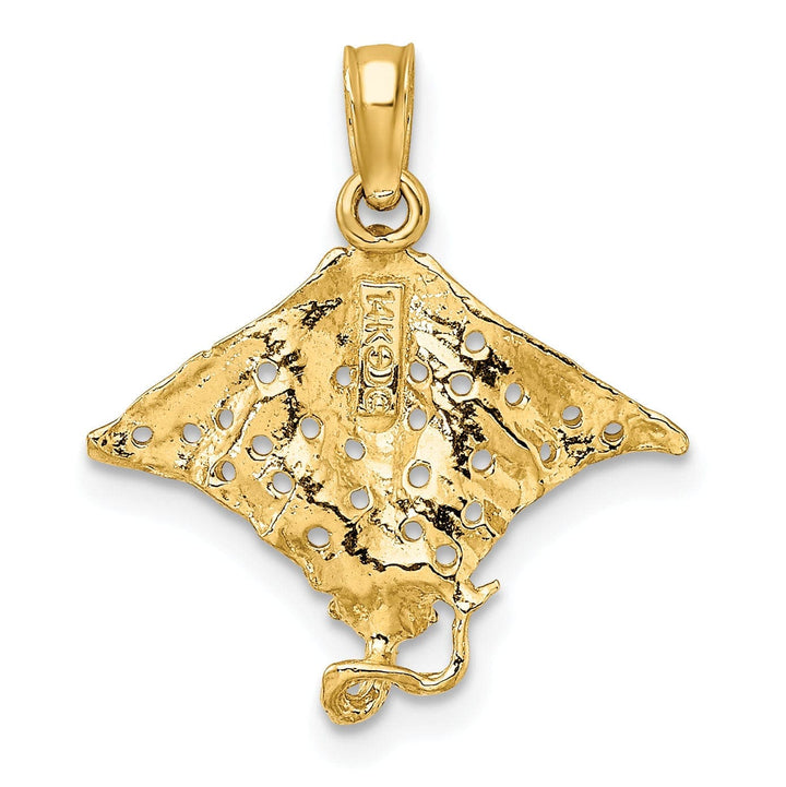 Lovely Rita's Pendants & Charms 14K Yellow Gold Solid Casted Textured Polished Finish Spotted Eagle Ray with Holes Charm Pendant