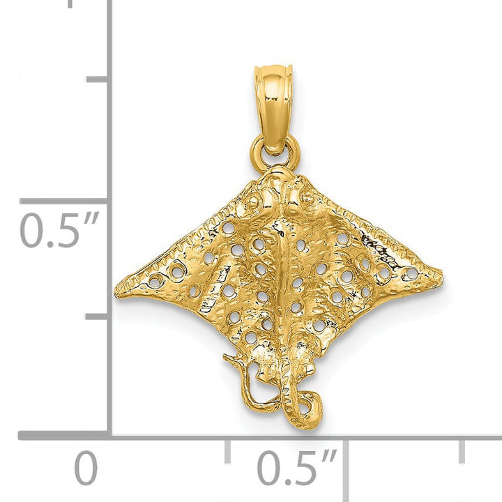 Lovely Rita's Pendants & Charms 14K Yellow Gold Solid Casted Textured Polished Finish Spotted Eagle Ray with Holes Charm Pendant