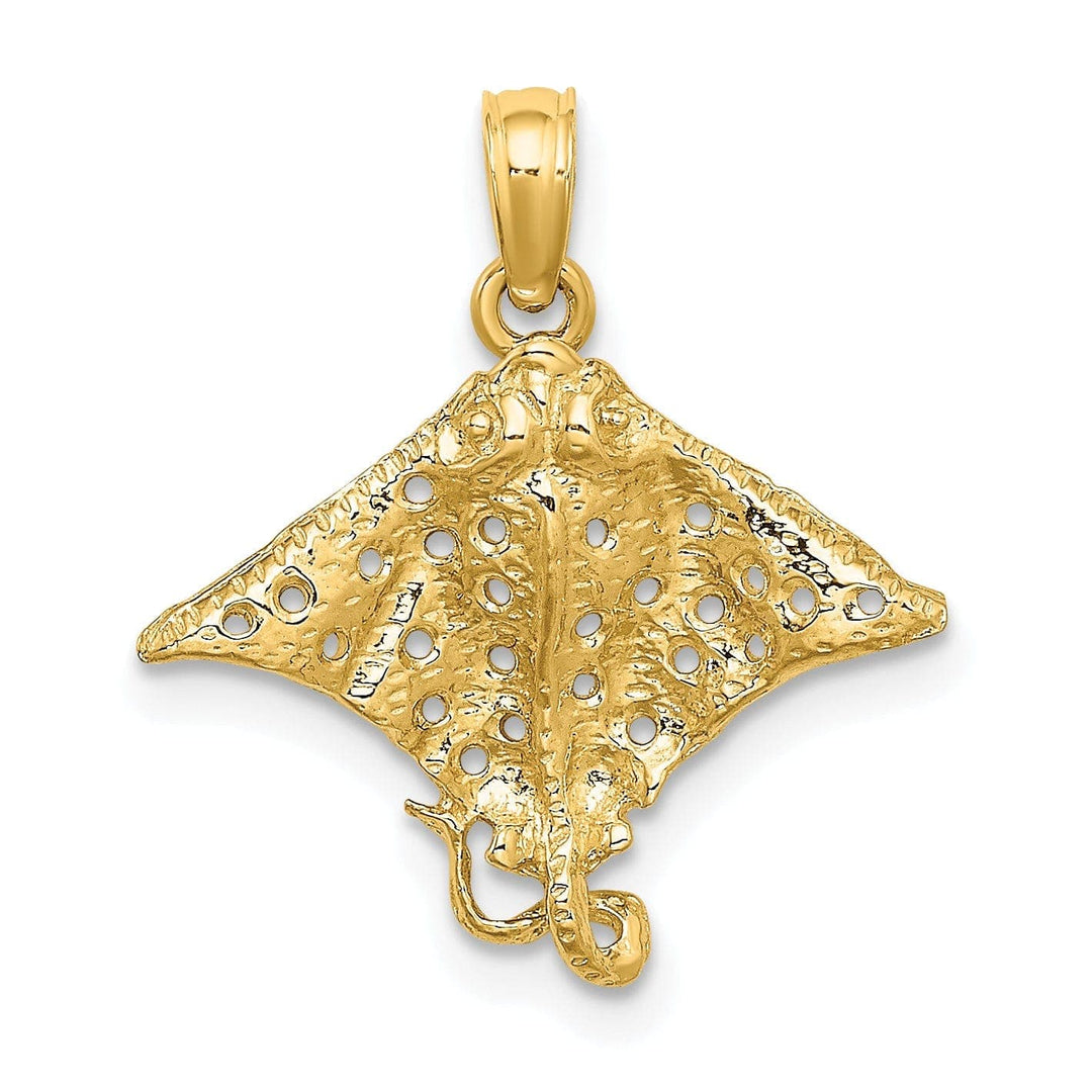 Lovely Rita's Pendants & Charms 14K Yellow Gold Solid Casted Textured Polished Finish Spotted Eagle Ray with Holes Charm Pendant