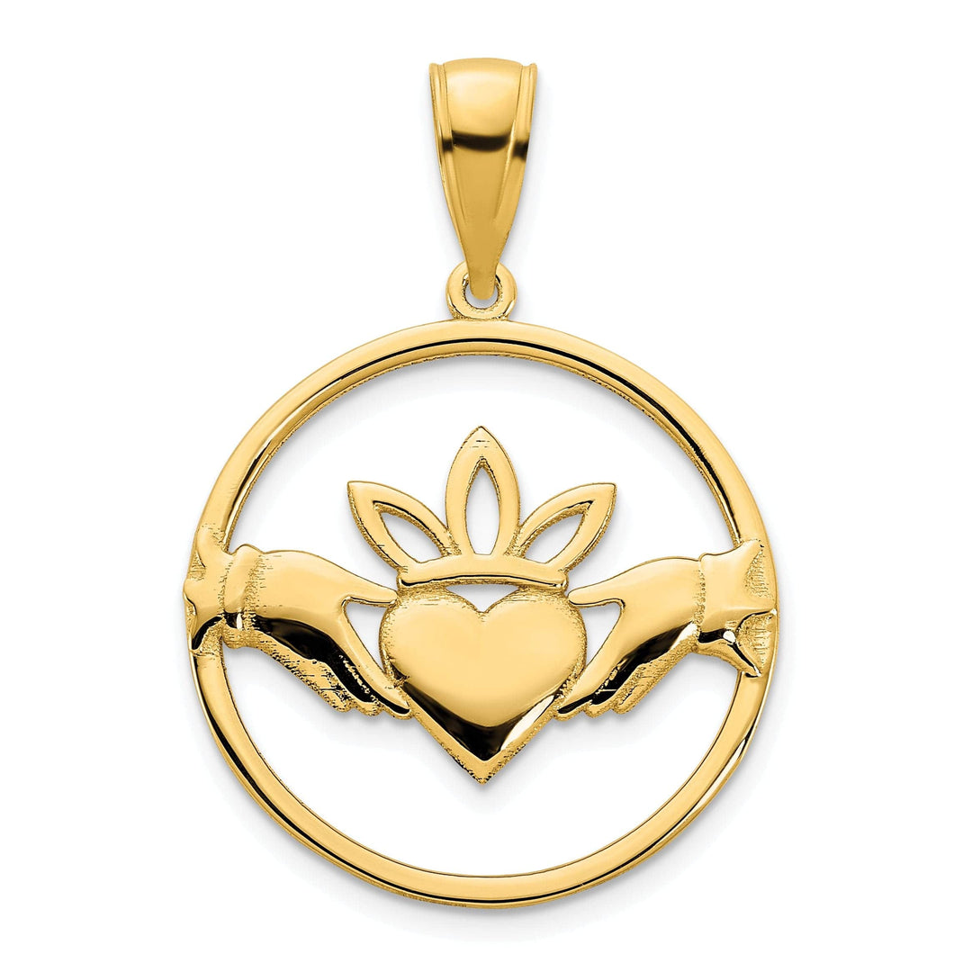 Lovely Rita's Pendants & Charms 14k Yellow Gold Solid Claddagh Circle Design Pendant
