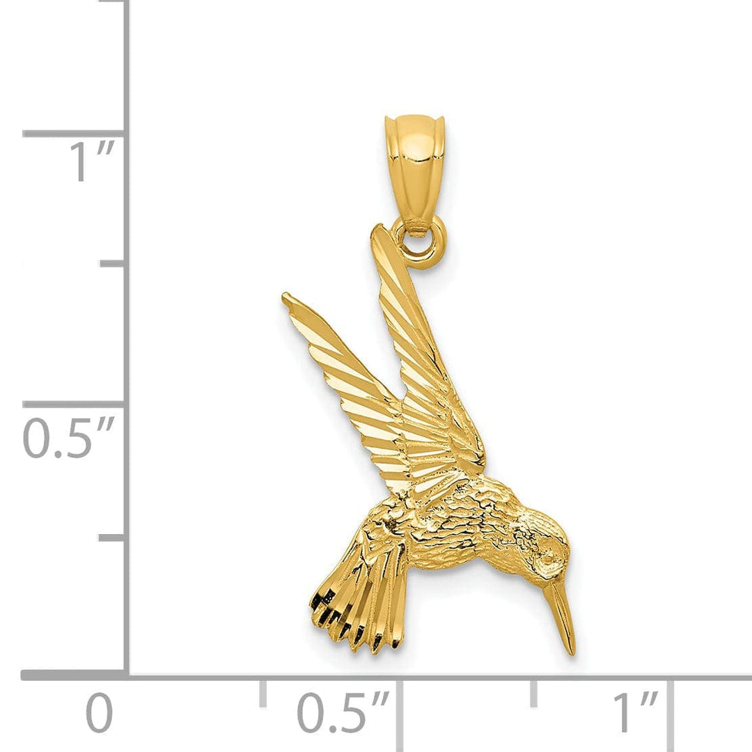 Lovely Rita's Pendants & Charms 14k Yellow Gold Solid D.C Polished Finish Flying Hummingbird Pendant
