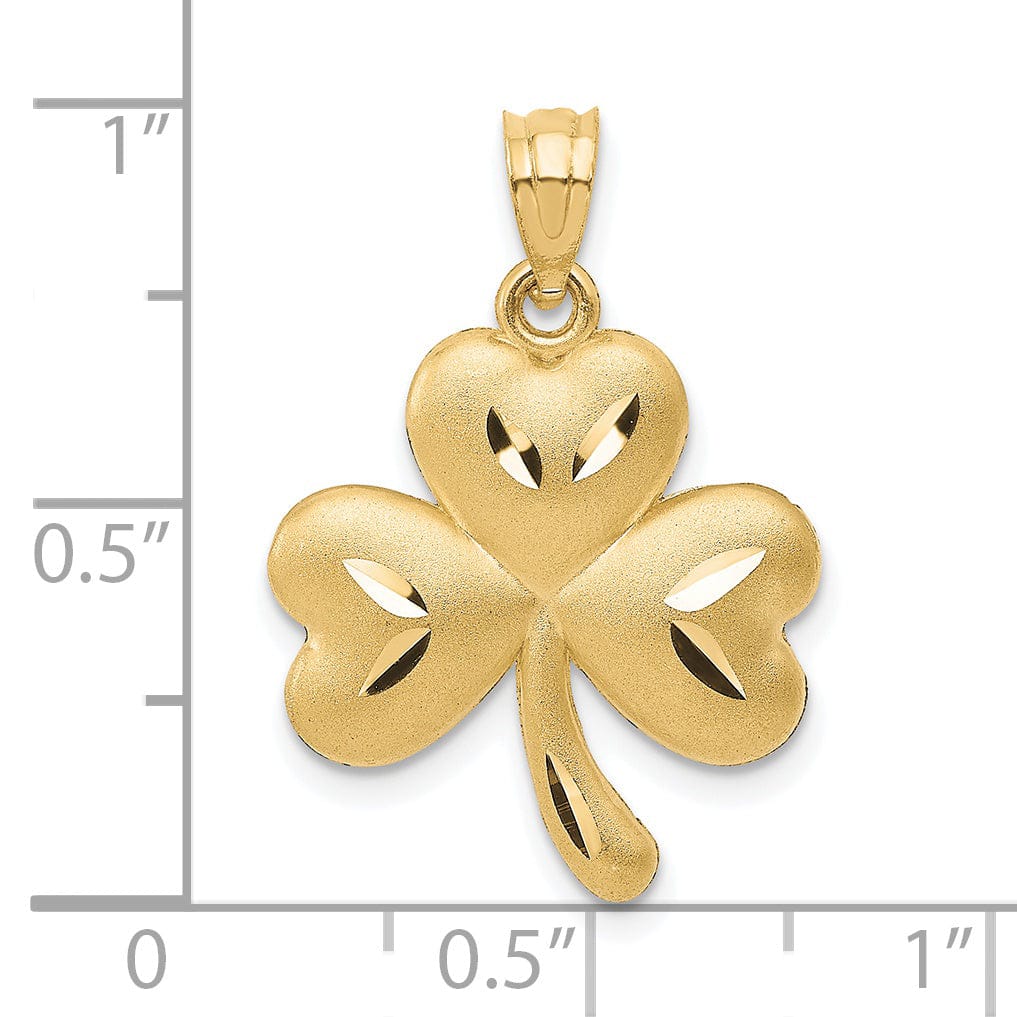Lovely Rita's Pendants & Charms 14k Yellow Gold Solid Diamond Cut Brushed Finish Concaved Shape Shamrock Charm Pendant