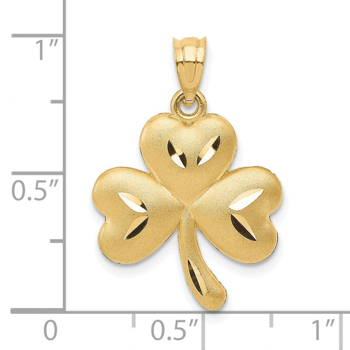 Lovely Rita's Pendants & Charms 14k Yellow Gold Solid Diamond Cut Brushed Finish Concaved Shape Shamrock Charm Pendant