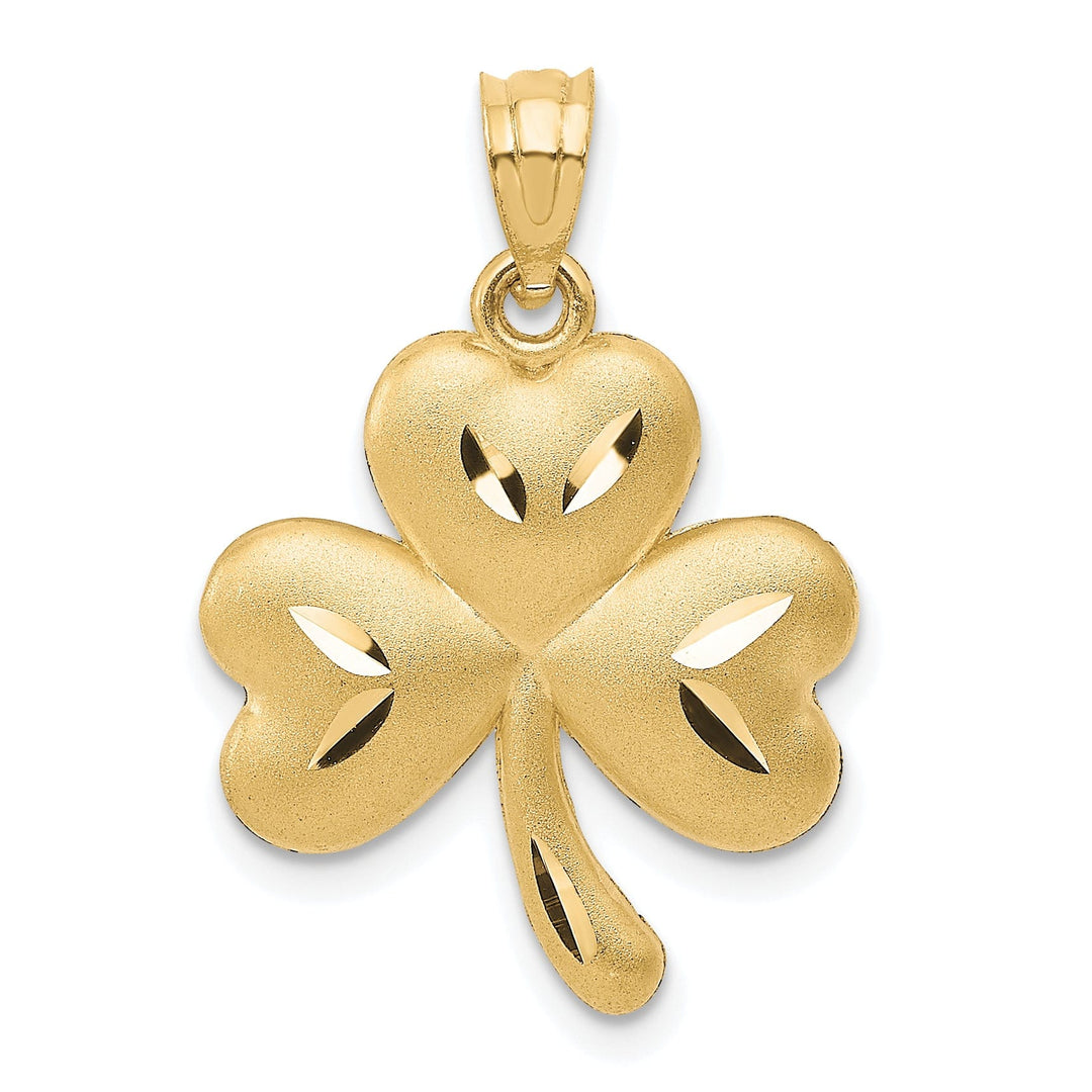 Lovely Rita's Pendants & Charms 14k Yellow Gold Solid Diamond Cut Brushed Finish Concaved Shape Shamrock Charm Pendant
