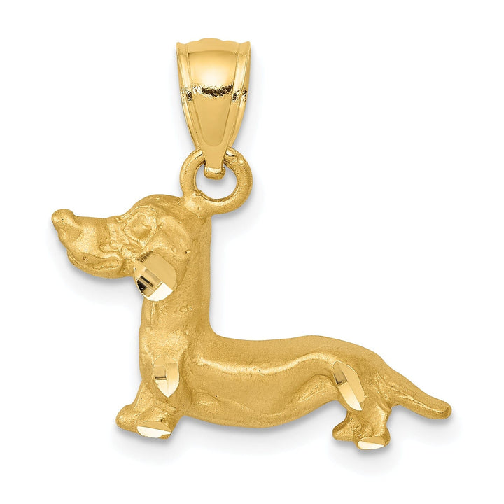 Lovely Rita's Pendants & Charms 14K Yellow Gold Solid Diamond Cut Brushed Finish Dachshund Dog Charm Pendant