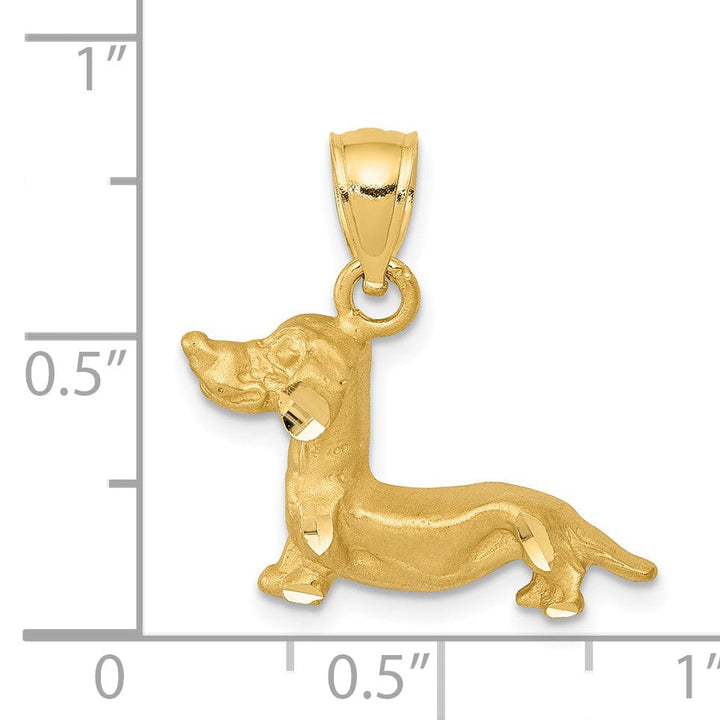 Lovely Rita's Pendants & Charms 14K Yellow Gold Solid Diamond Cut Brushed Finish Dachshund Dog Charm Pendant