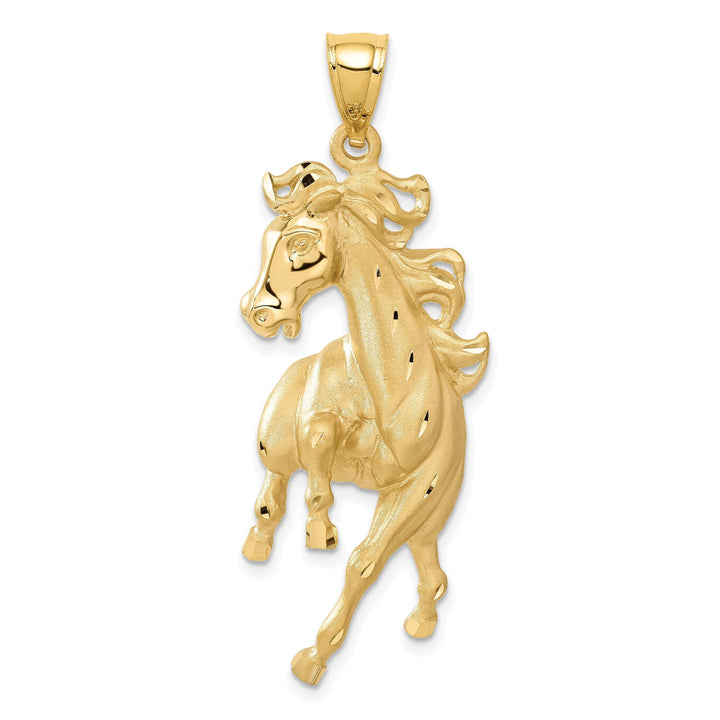 Lovely Rita's Pendants & Charms 14k Yellow Gold Solid Diamond Cut Brushed Finish Mens Horse Charm Pendant