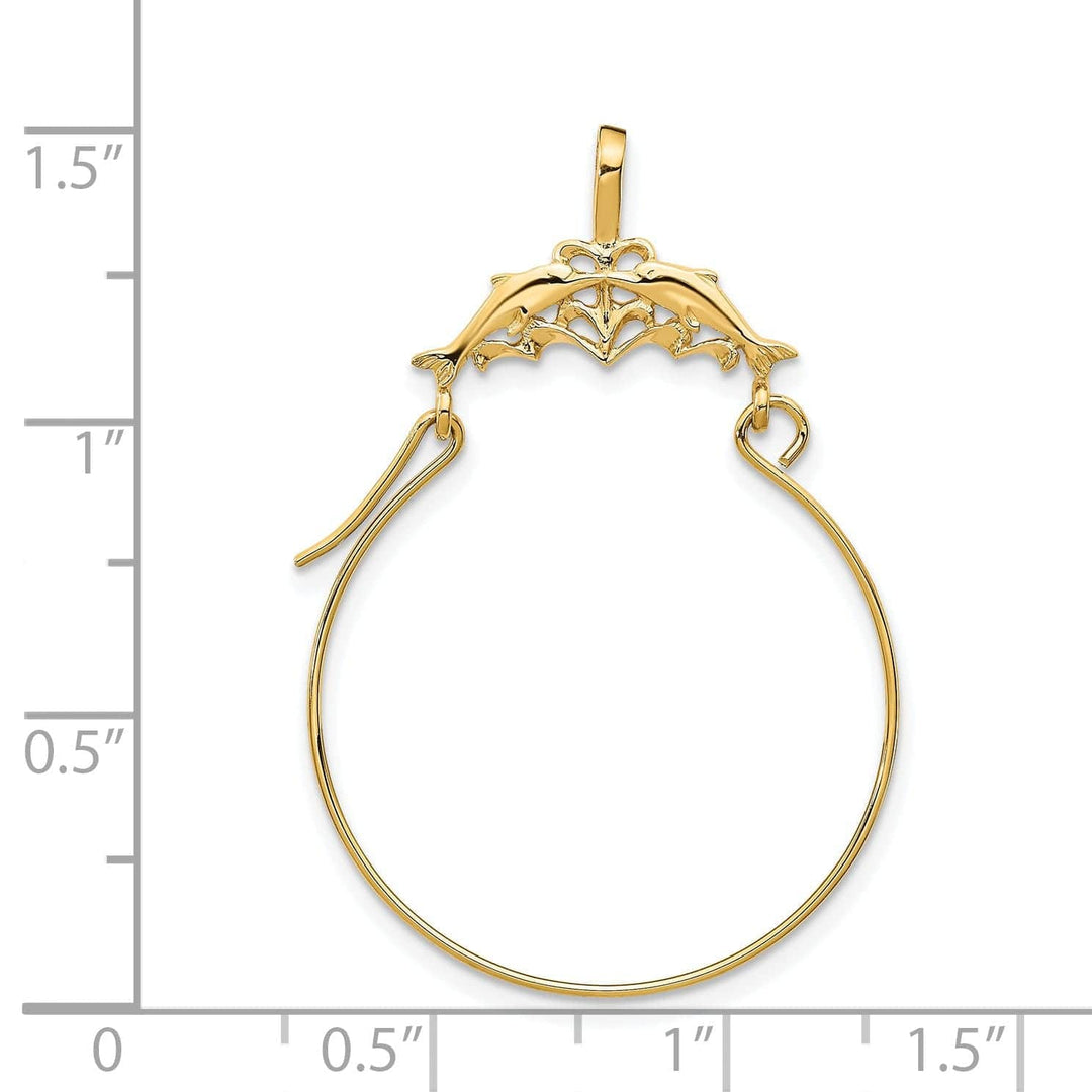 Lovely Rita's Pendants & Charms 14k Yellow Gold Solid Double Dolphins Design Charm Holder Pendant