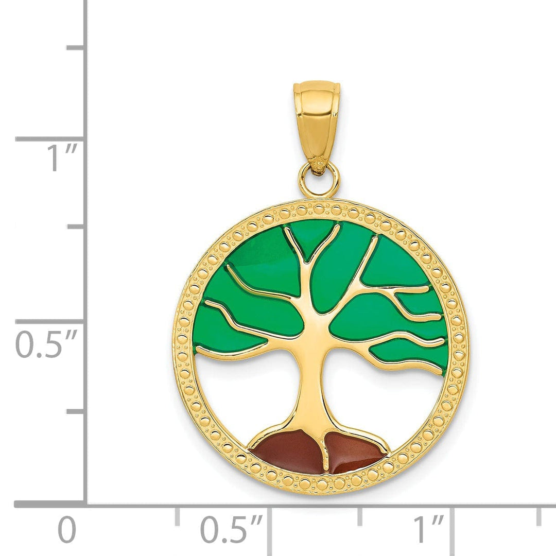 Lovely Rita's Pendants & Charms 14K Yellow Gold Solid Enameled Polished Finish Round Design Tree of Life Pendant