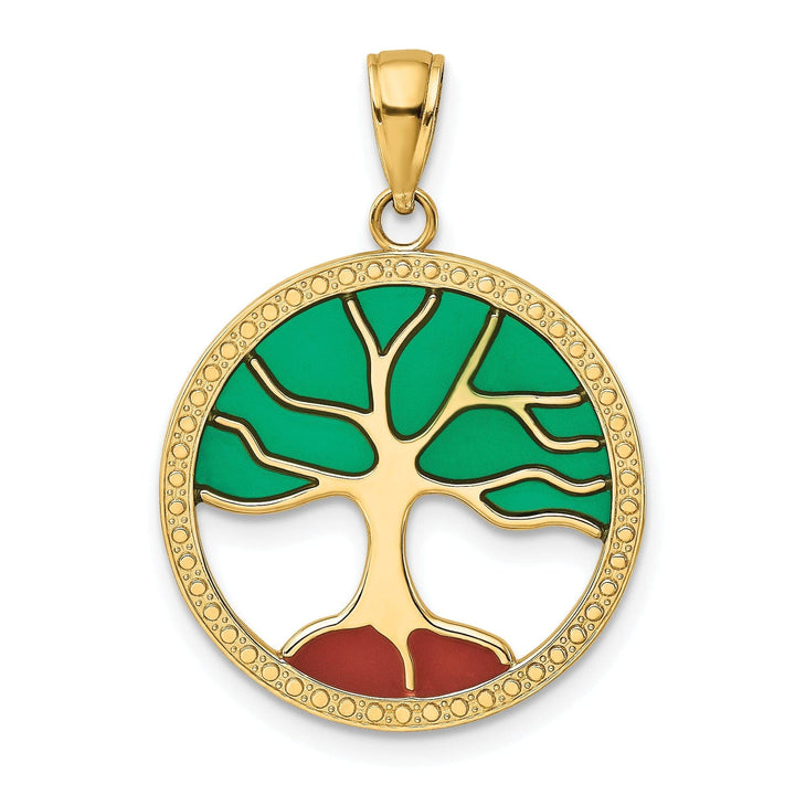 Lovely Rita's Pendants & Charms 14K Yellow Gold Solid Enameled Polished Finish Round Design Tree of Life Pendant