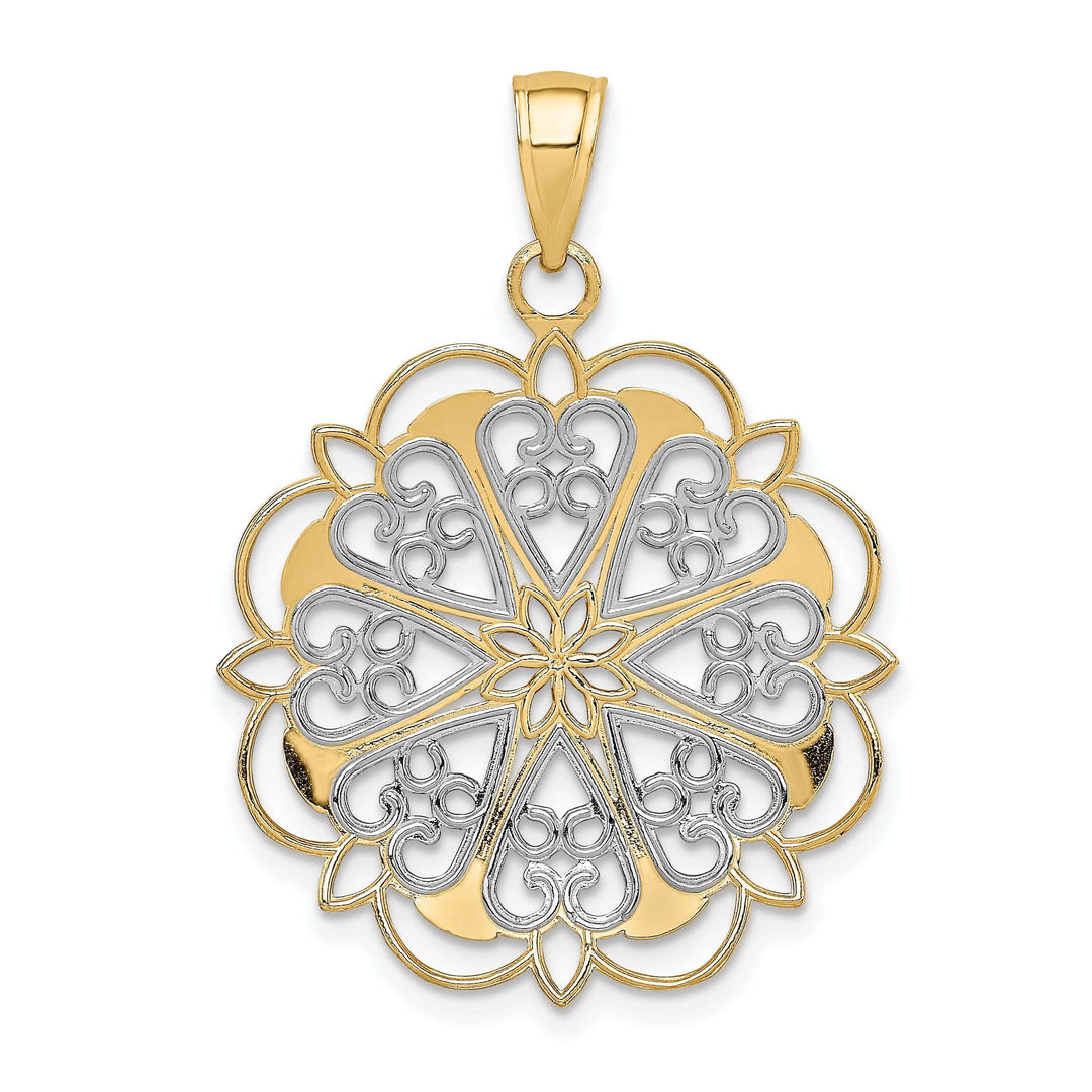 Lovely Rita's Pendants & Charms 14K Yellow Gold Solid Filigree Hearts with Scalloped Edge Fancy Design Round Pendant
