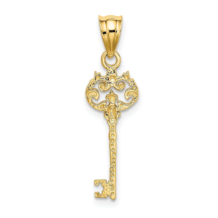 Lovely Rita's Pendants & Charms 14K Yellow Gold Solid Flat Back Filigree Key Design Charm Pendant