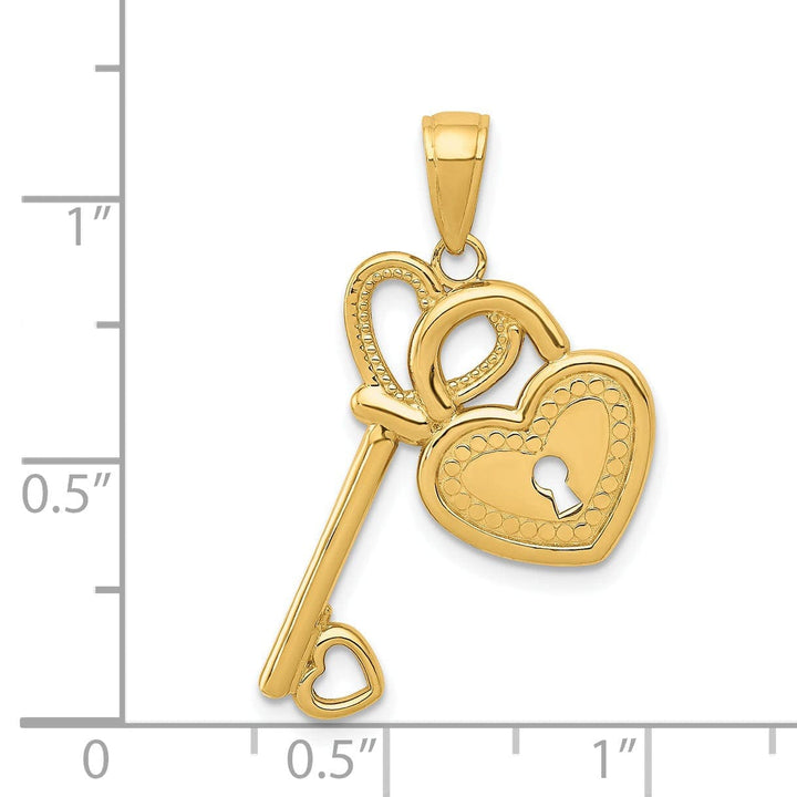 Lovely Rita's Pendants & Charms 14K Yellow Gold Solid Heart Design Key and Lock Charm Pendant