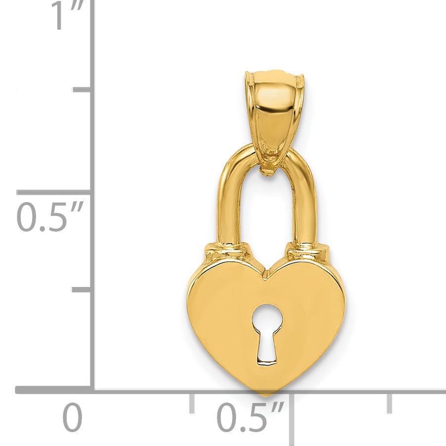 Lovely Rita's Pendants & Charms 14K Yellow Gold Solid Heart Shape Lock with Key Hole Design Charm