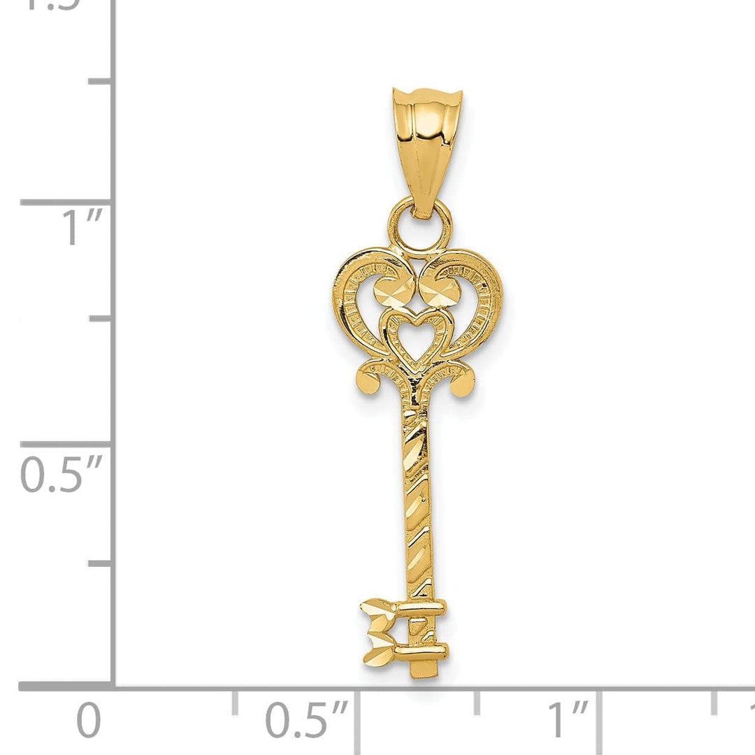 Lovely Rita's Pendants & Charms 14k Yellow Gold Solid Key with Heart Design Charm Pendant