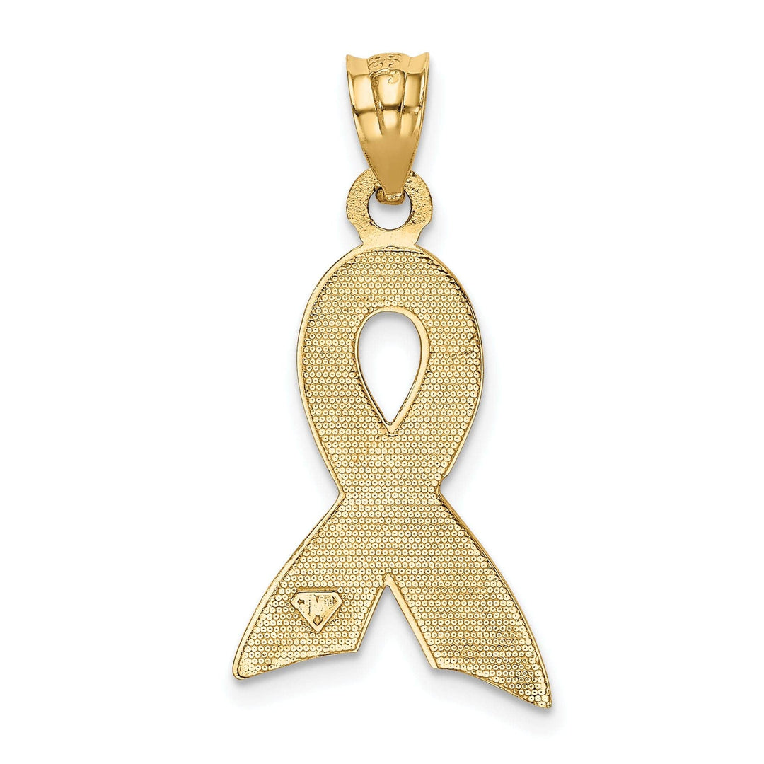 Lovely Rita's Pendants & Charms 14k Yellow Gold Solid Large Size Polished Textured Pink Enameled Finish Awareness Ribbon Charm Pendant