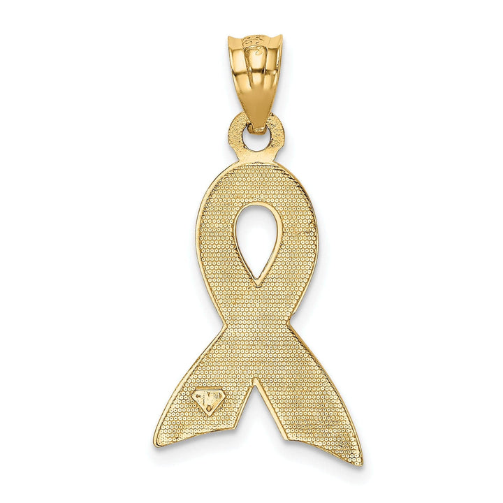 Lovely Rita's Pendants & Charms 14k Yellow Gold Solid Large Size Polished Textured Pink Enameled Finish Awareness Ribbon Charm Pendant