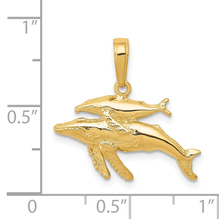 Lovely Rita's Pendants & Charms 14K Yellow Gold Solid Mother and Baby Humpback Whale Design Charm Pendant