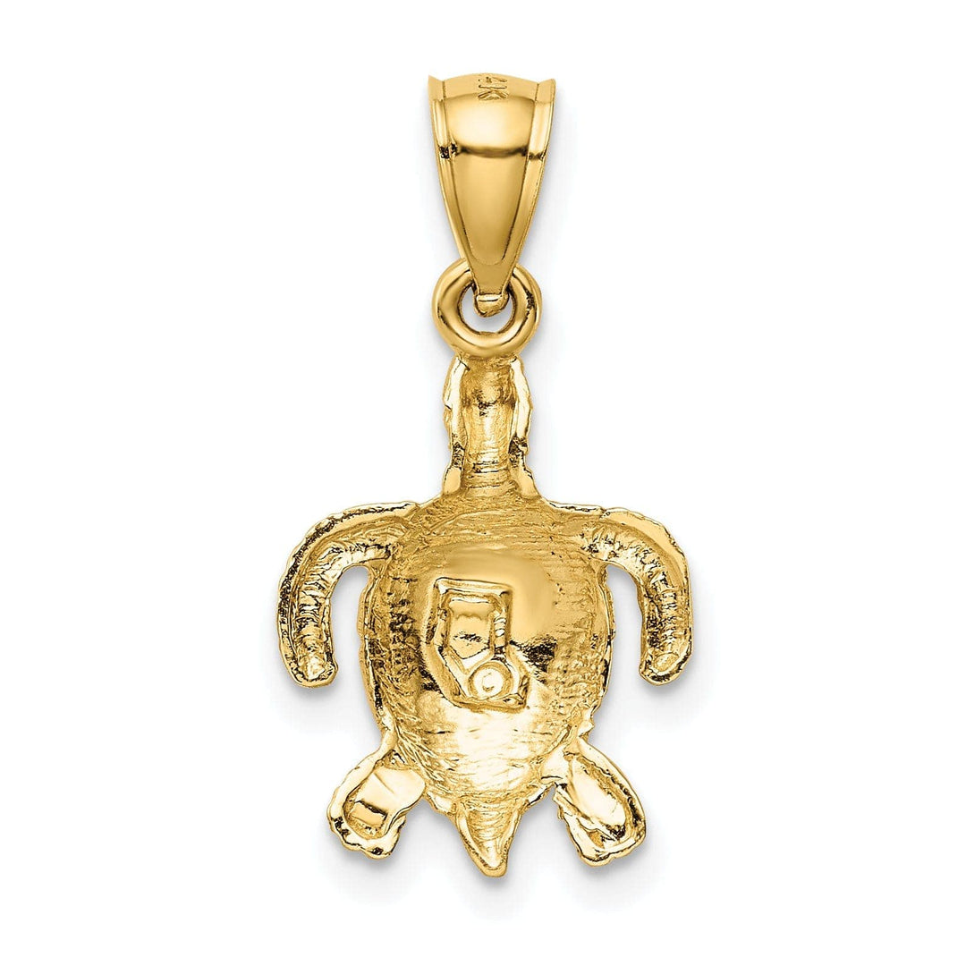 Lovely Rita's Pendants & Charms 14k Yellow Gold Solid Open Back Casted Polished and Textured Diamond-cut Sea Turtle Charm Pendant
